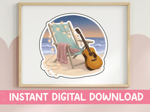 Review: Beach Chair Guitar Sunset Sticker for Embroidery