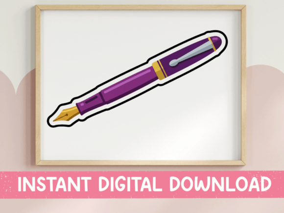 Review: Purple Fountain Pen Illustration Sticker